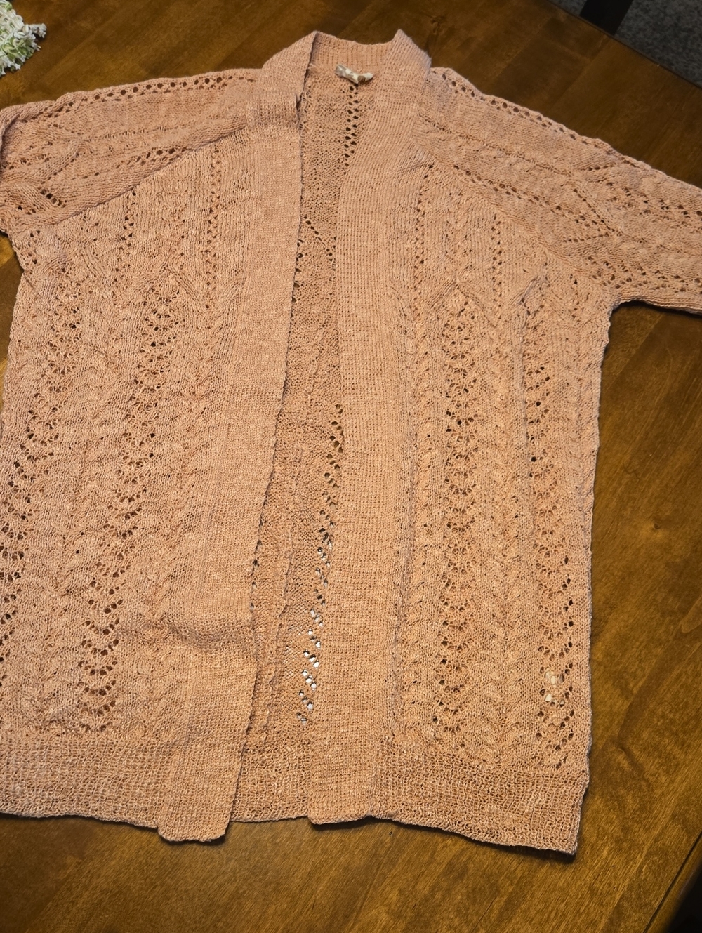 Women's Open Knit Cardigan Sweater - Dusty Peach